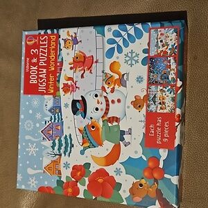 Usborne Book & 3 Jigsaw Puzzles - Winter Wonderland New In Box